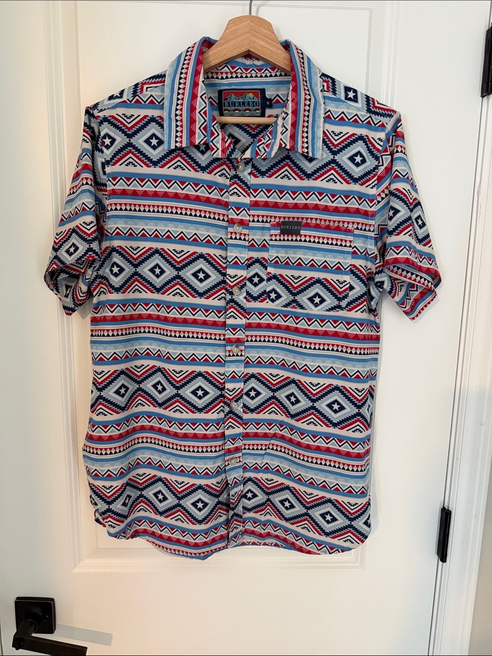 BURLEBO Short-Sleeve Aztec Button-Down Shirt - Blue, Red, White